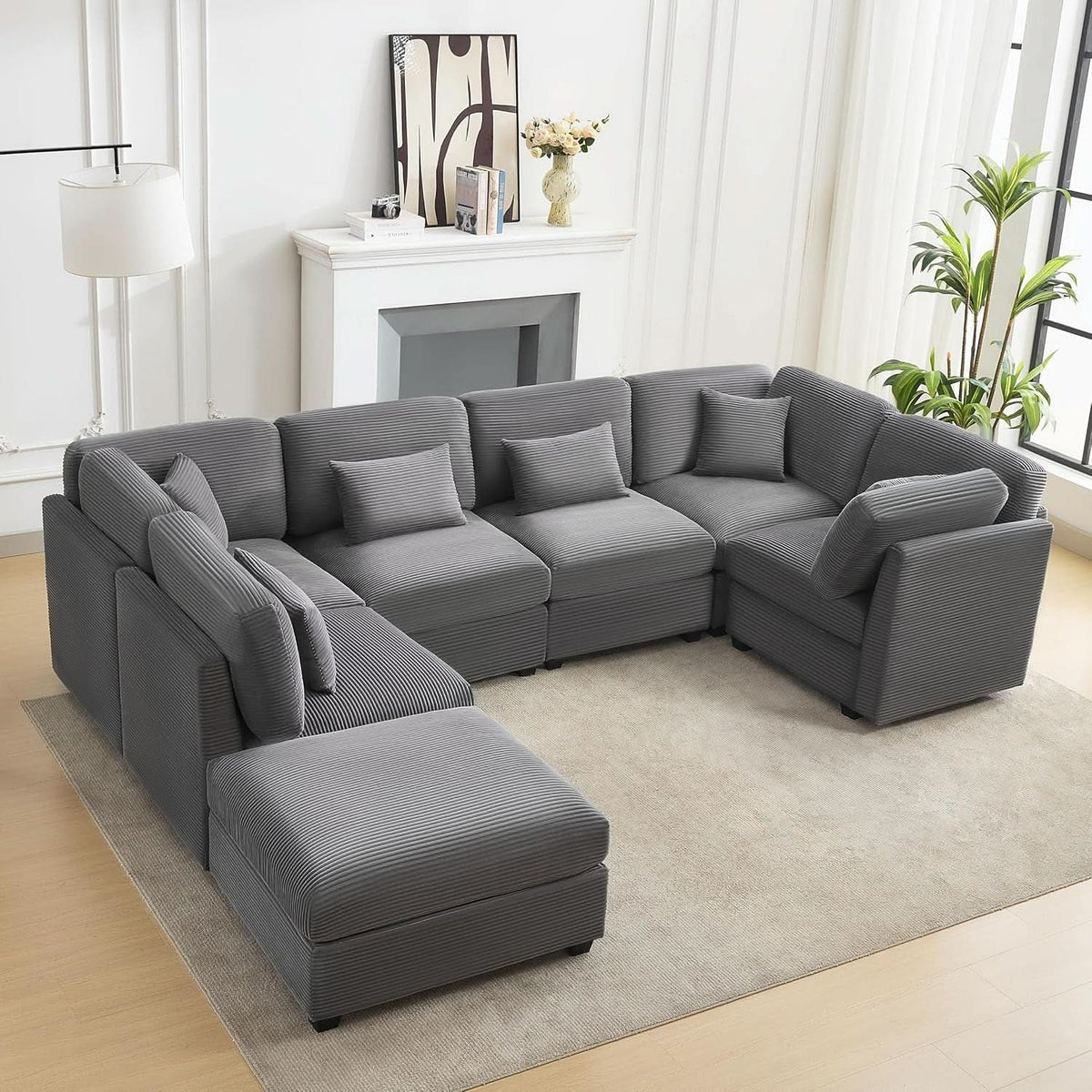 125Inch Oversized Corduroy Cloud Sleeper Grey Sofa ShipItFurniture