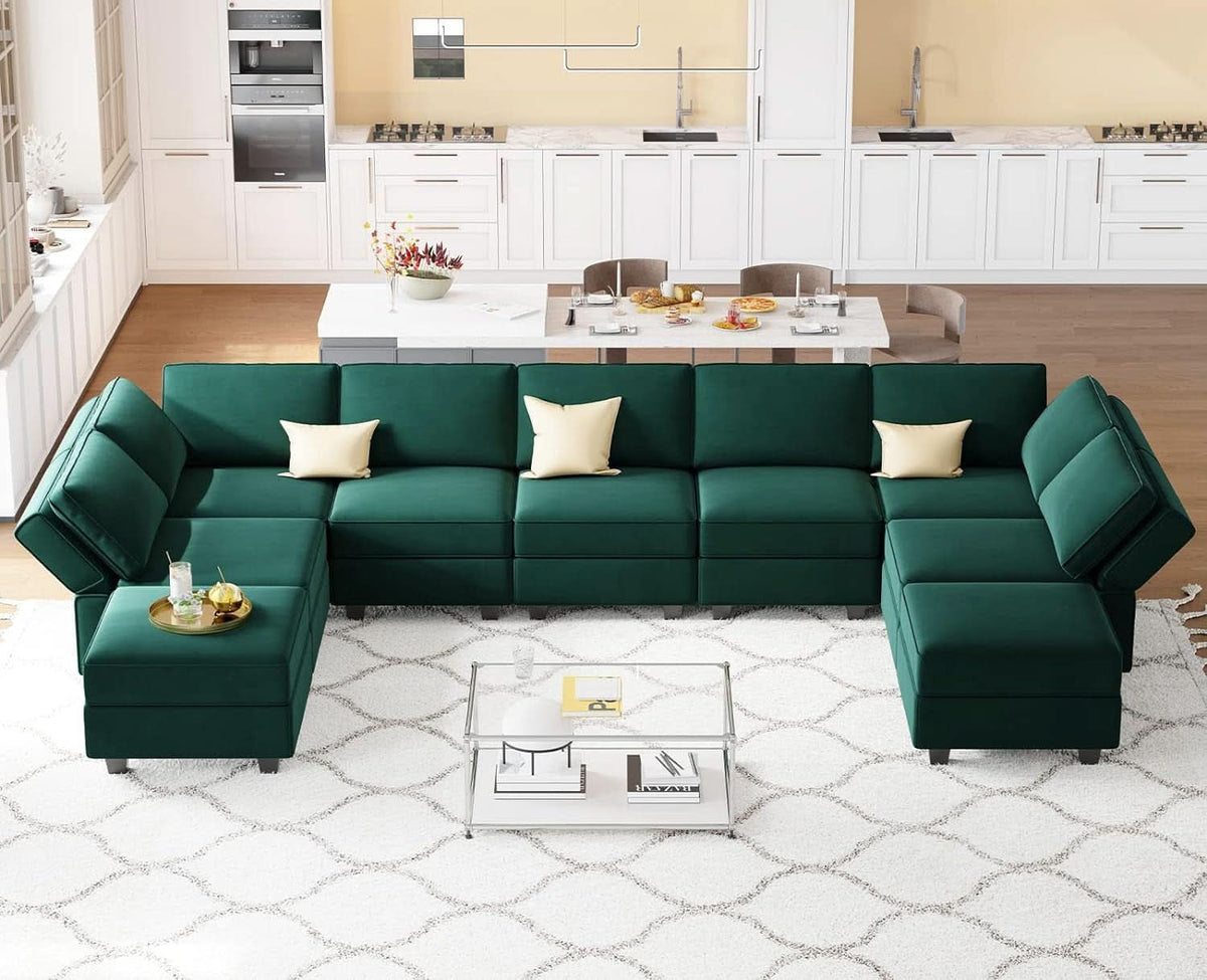 Luxurious Emerald Green Velvet Modular Sleeper Sofa ShipItFurniture