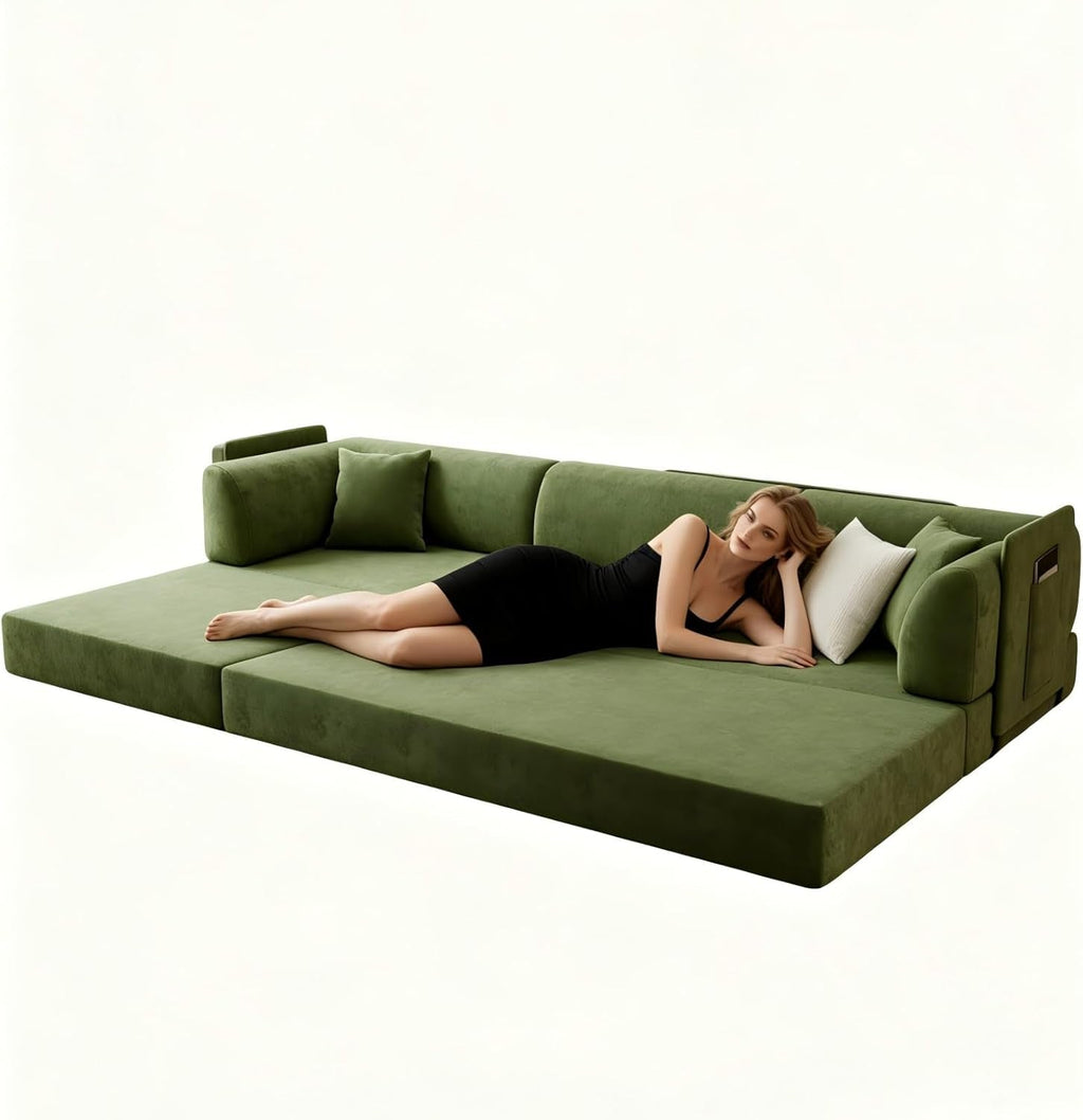 Green Modular Sectional Sofa Bed Removable Ottoman ShipItFurniture