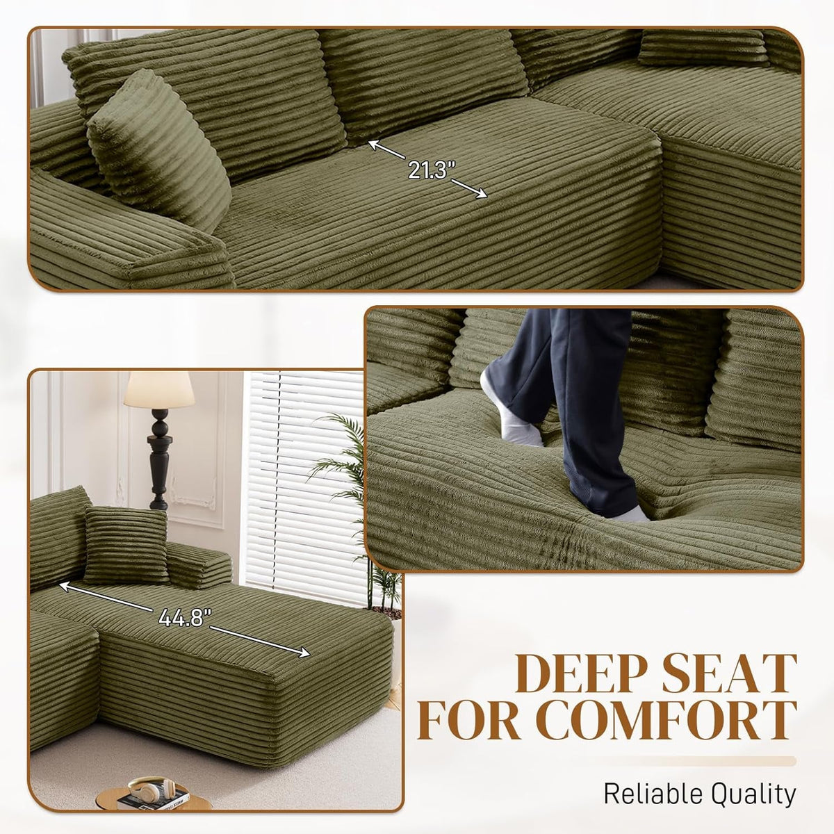 95 Inch Boneless Cloudlike Sectional Sofa MemoryFoam ShipItFurniture