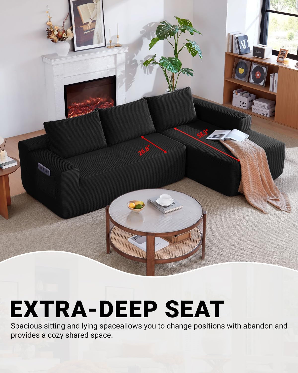 96 Inch Cloud Contemporary Sectional Sofa Charcoal ShipItFurniture