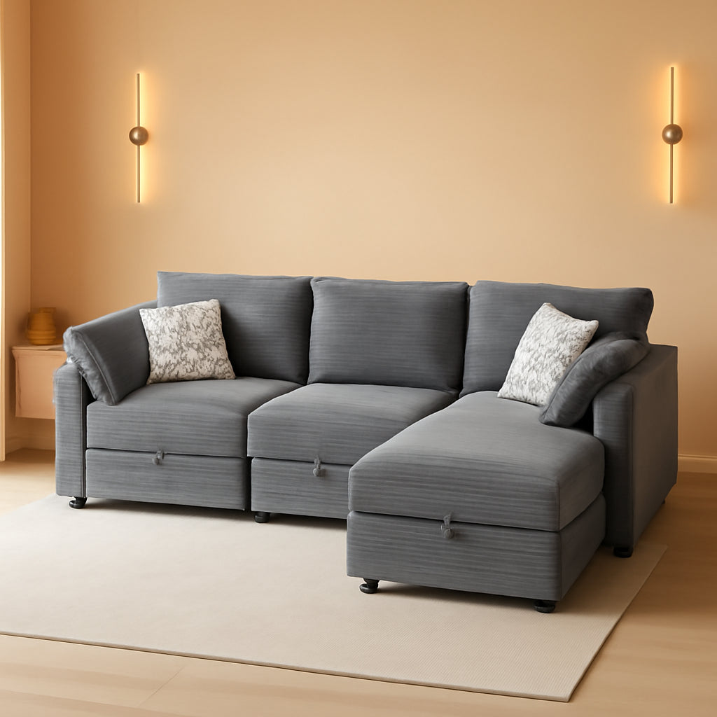 Gray Modular Sectional Sofa With Hidden Compartment ShipItFurniture
