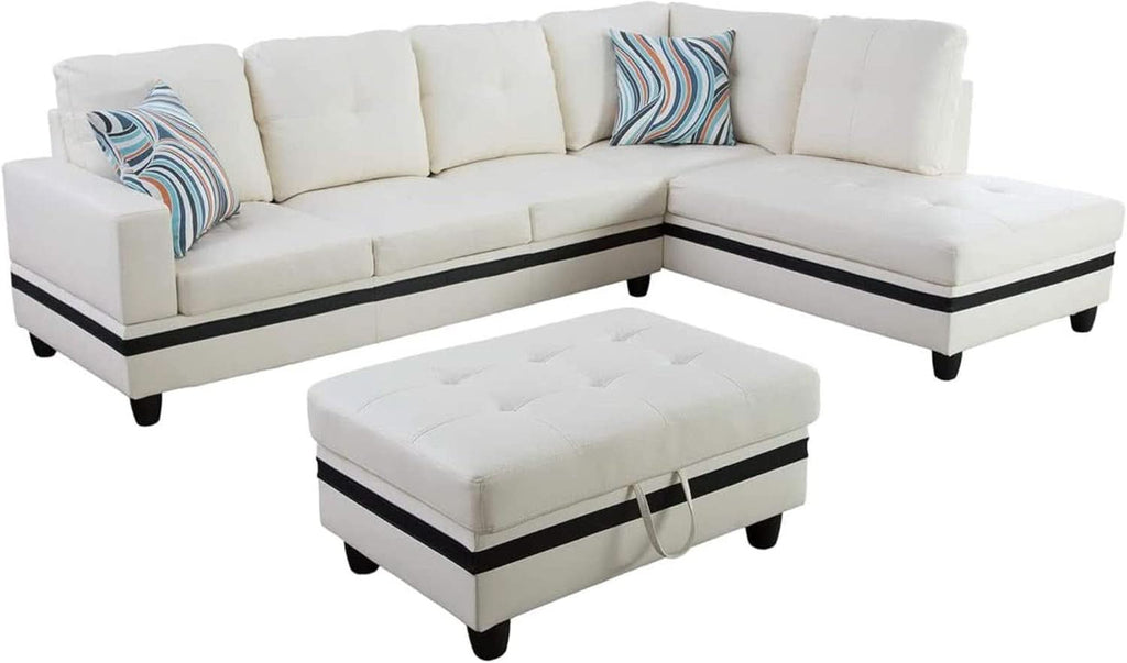 Sectional Sofa Faux Leather White L Shaped Couch Set ShipItFurniture