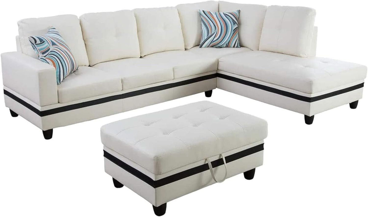 Sectional Sofa Faux Leather White L Shaped Couch Set ShipItFurniture