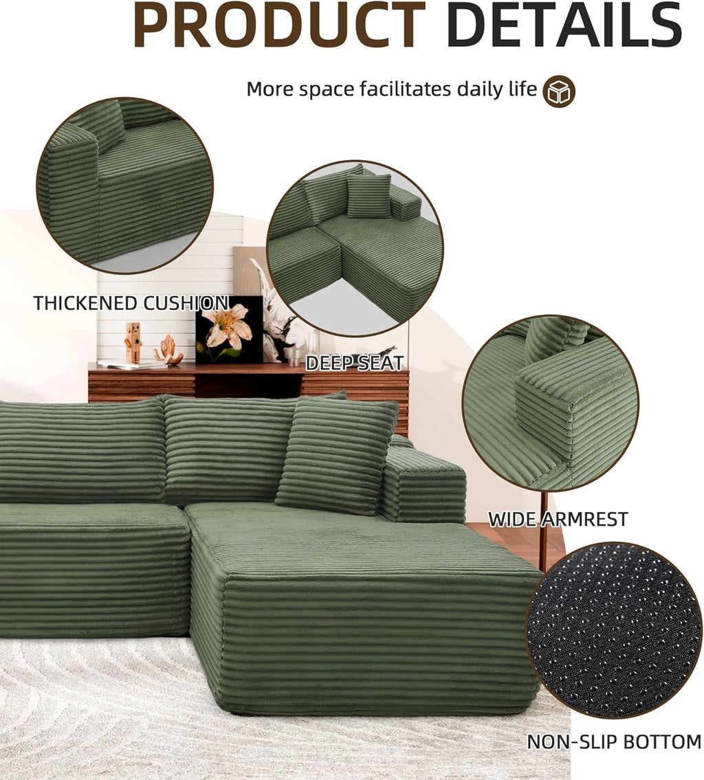 Green 106Inch Modular Sectional Sofa Luxurious Living ShipItFurniture