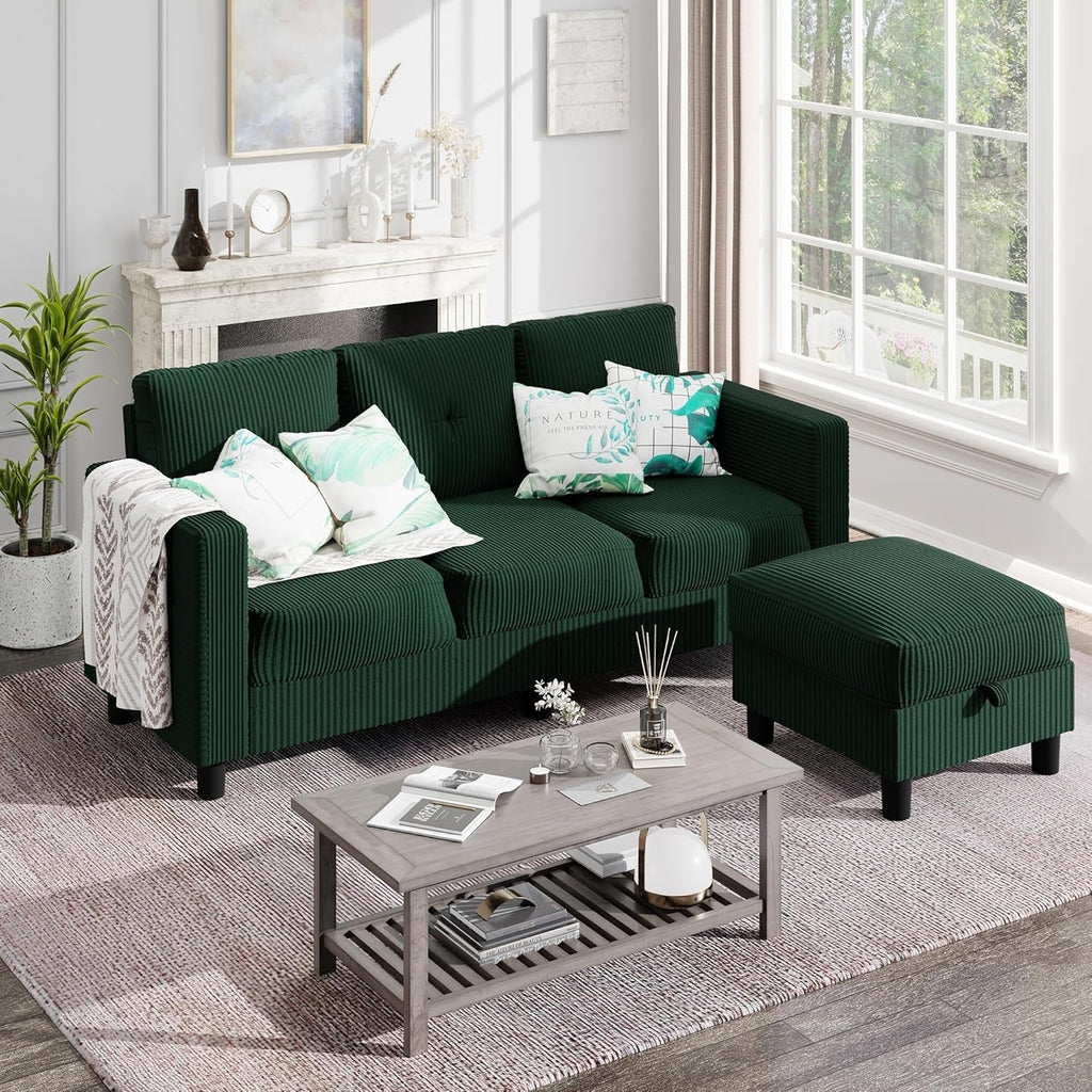 Green 76 Inches Upholstered Sectional Sofa Storage ShipItFurniture