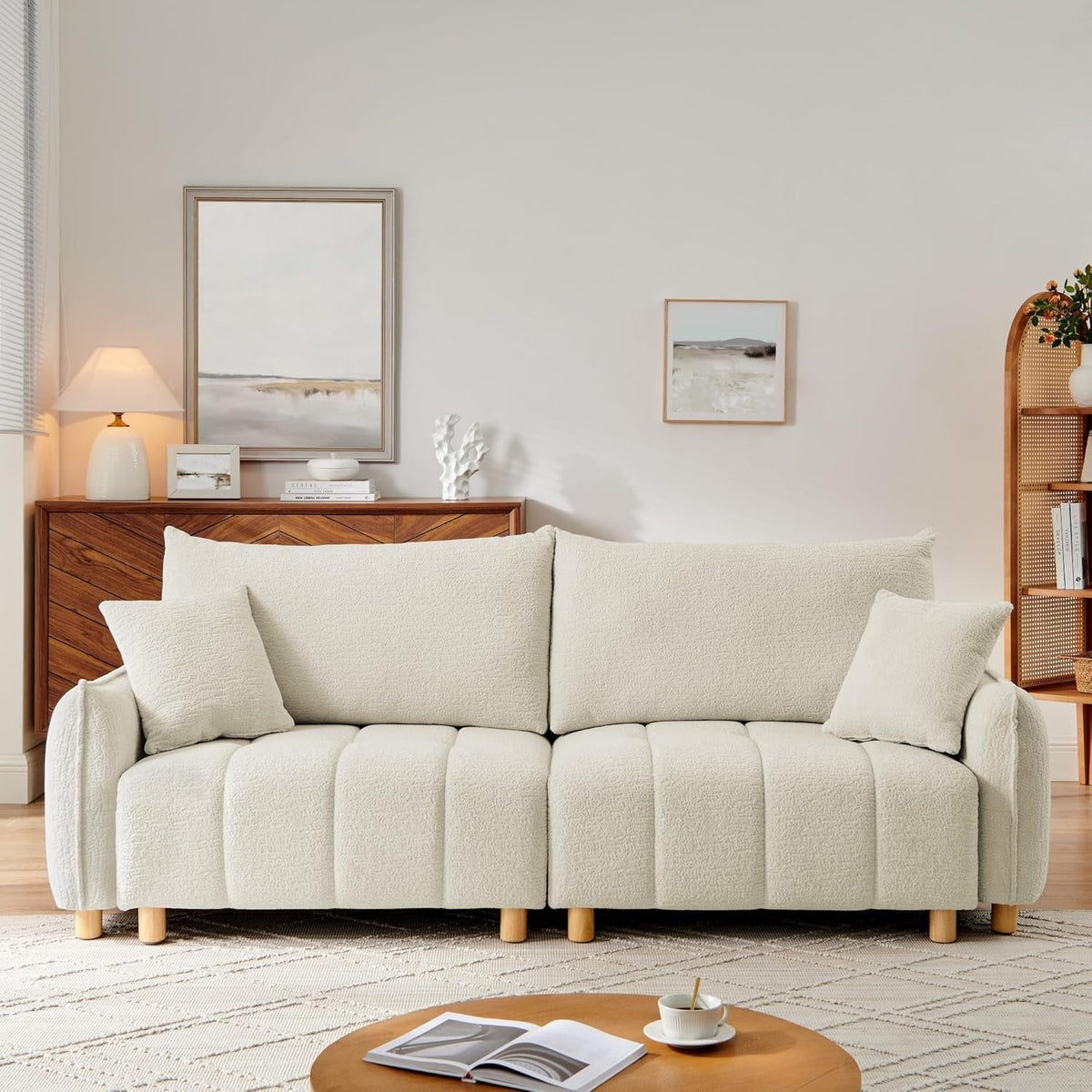 Cream Chenille Sleeper Sofa Bed With Expanded Storage ShipItFurniture