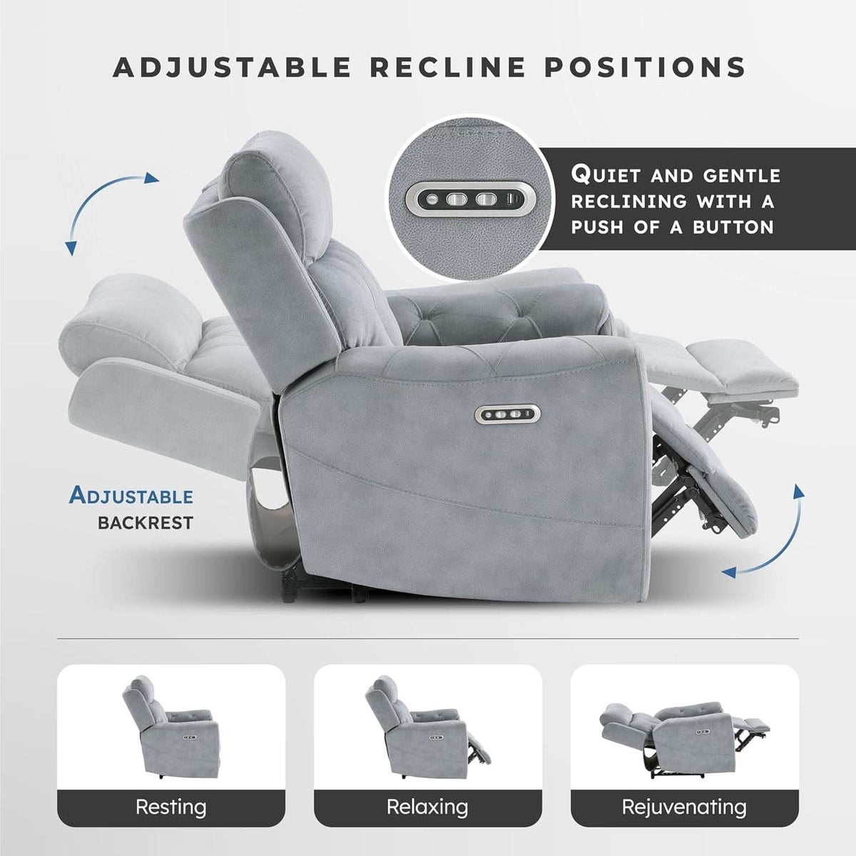 Power Double Reclining Sofa Gray Microfiber Cushioned ShipItFurniture