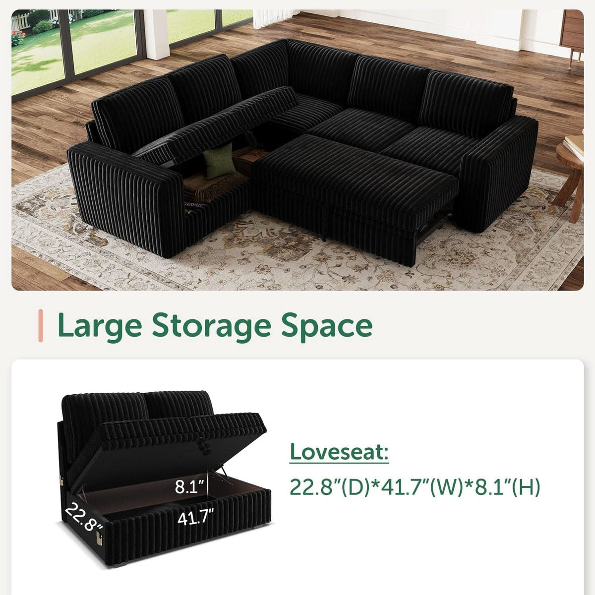Modular Sleeper Sectional Sofa Charcoal With Storage ShipItFurniture