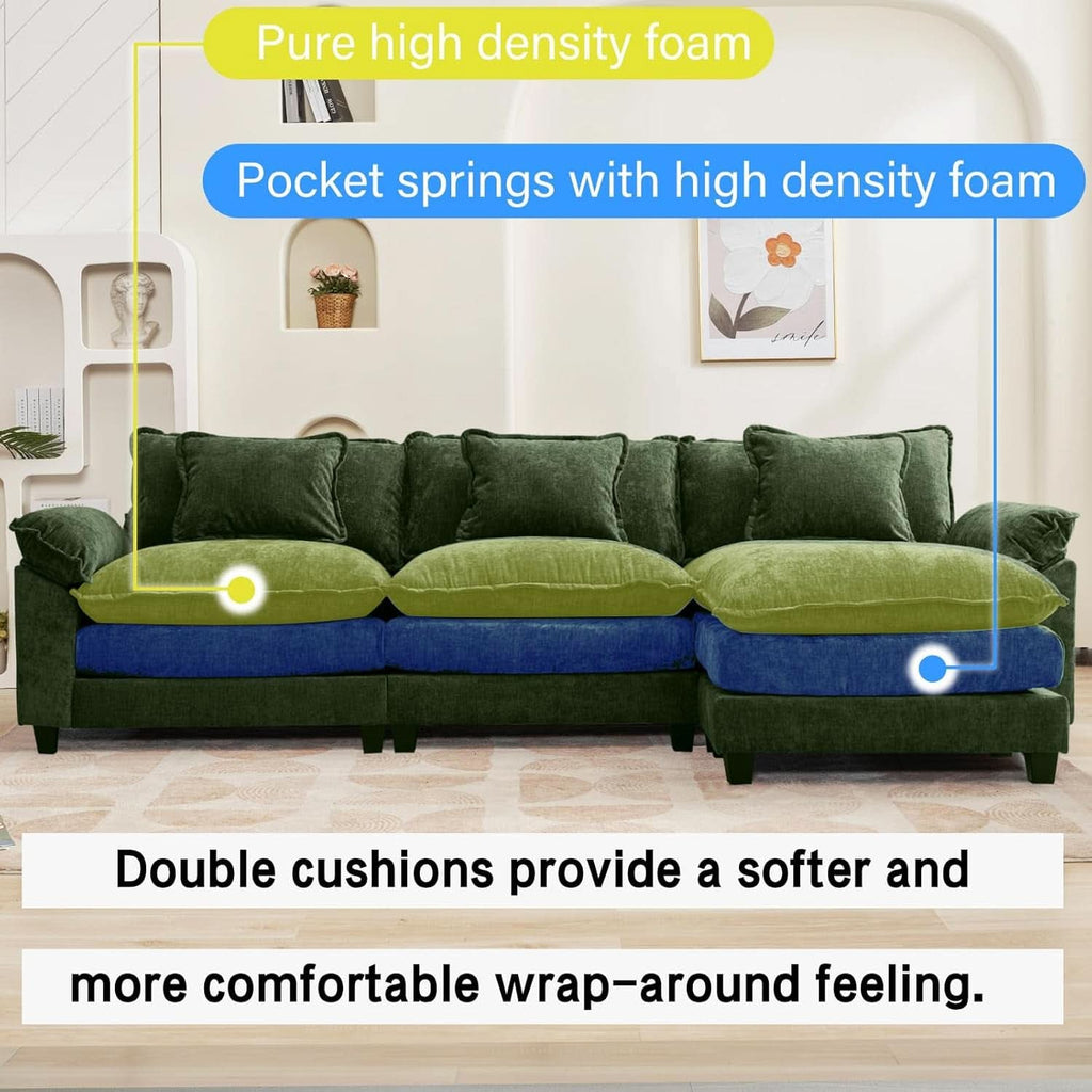 120Inch Green Modular Sectional Sofa Featuring Ottoman ShipItFurniture