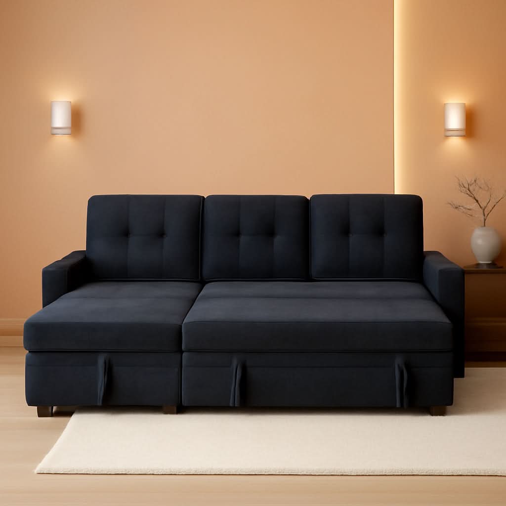 85Inch Dark Gray Reversible Sleeper Sectional Sofa ShipItFurniture