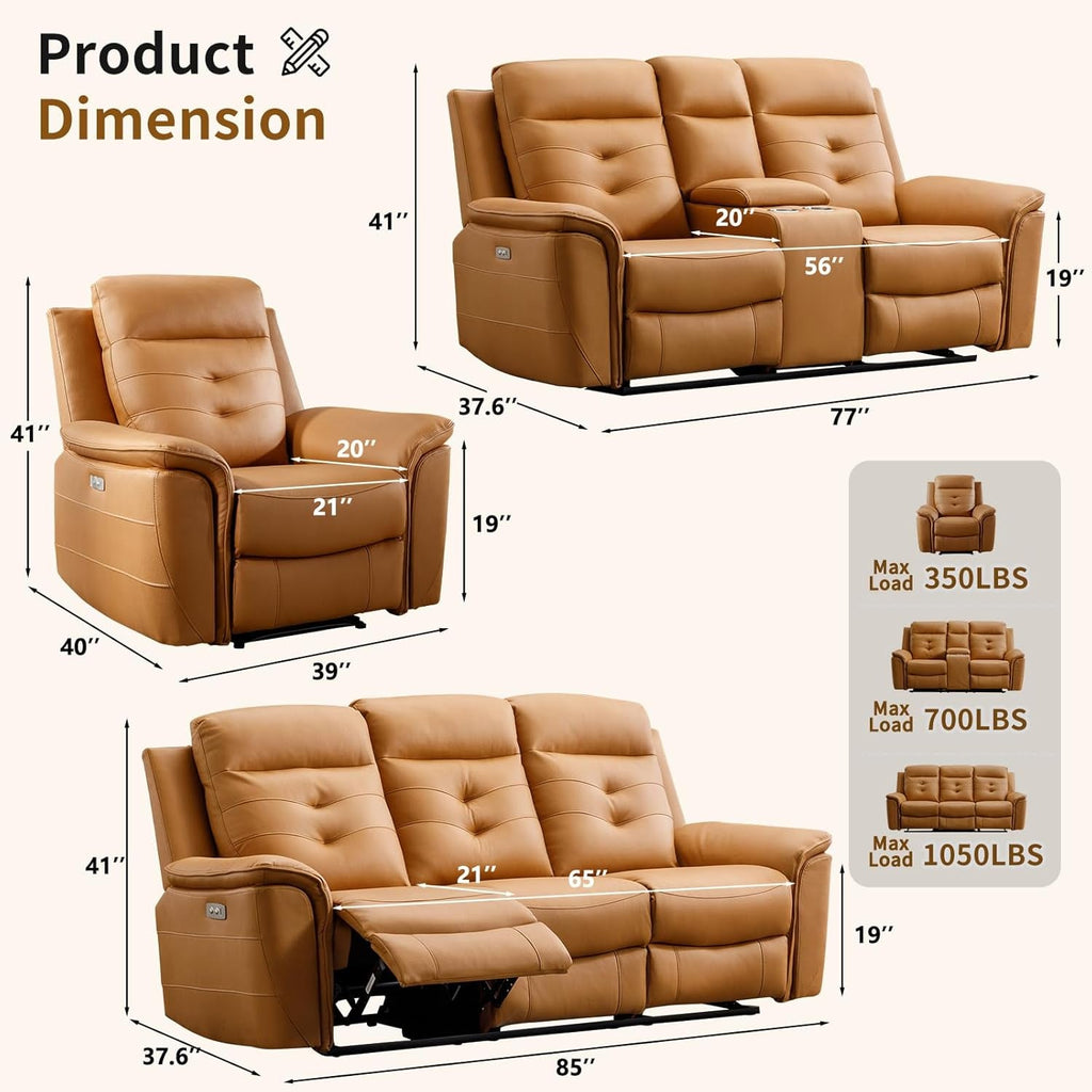 Bright Yellow Power Recliner Sofa Set Charging Port ShipItFurniture