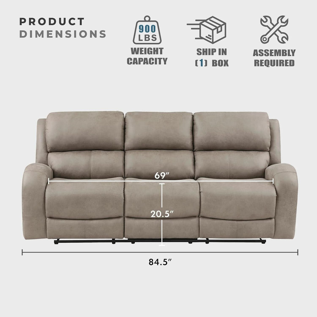84.5 Inch Brown Recliner Couch Living Sofa Home Theater ShipItFurniture