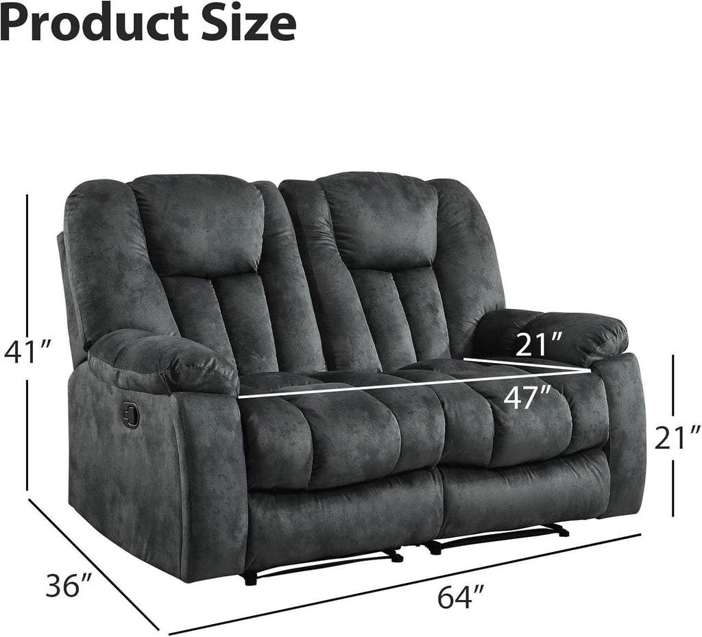 Grey Extra Wide Loveseat Recliner Sofa For Two Cup Holders ShipItFurniture