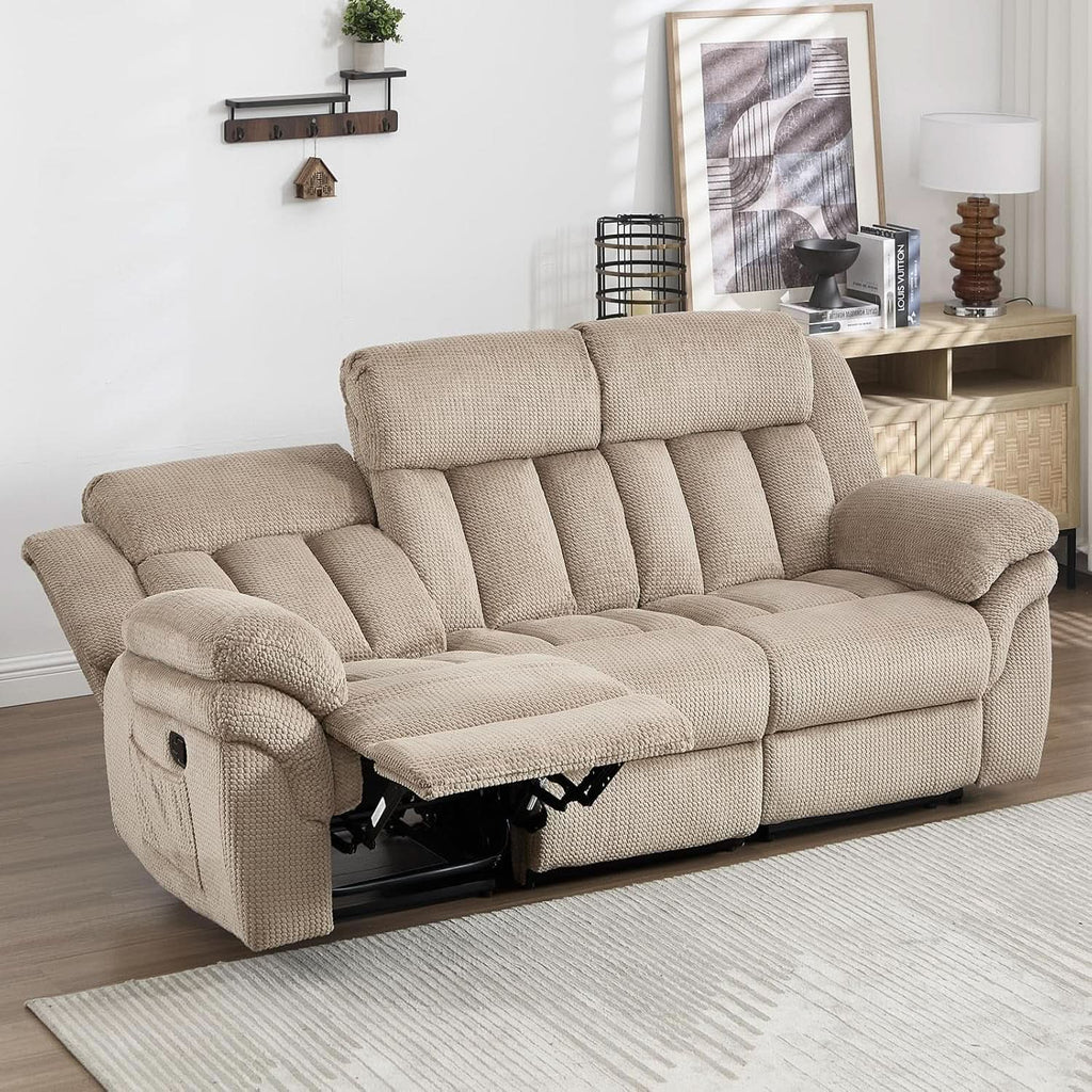 Deluxe Light Brown Three Seater Manual Recliner Sofa ShipItFurniture