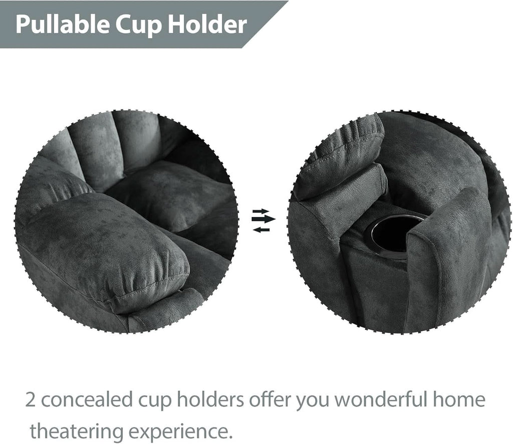 Grey Extra Wide Loveseat Recliner Sofa For Two Cup Holders ShipItFurniture