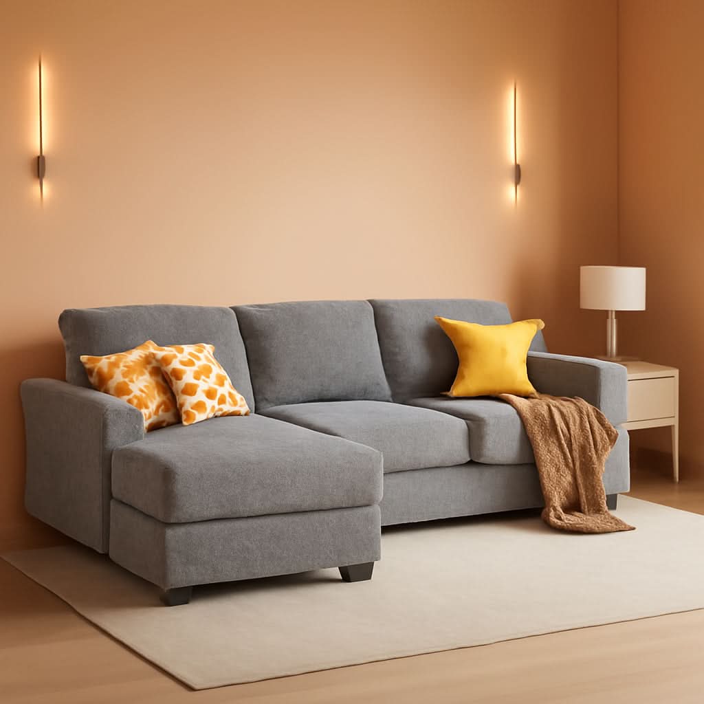 Grey Linen U Shaped Sectional Sofa Couch 4 Seat With Double Chaise ShipItFurniture