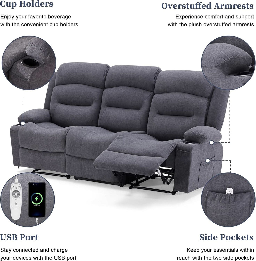Grey Recliner Sofa With Therapeutic Massage Experience ShipItFurniture