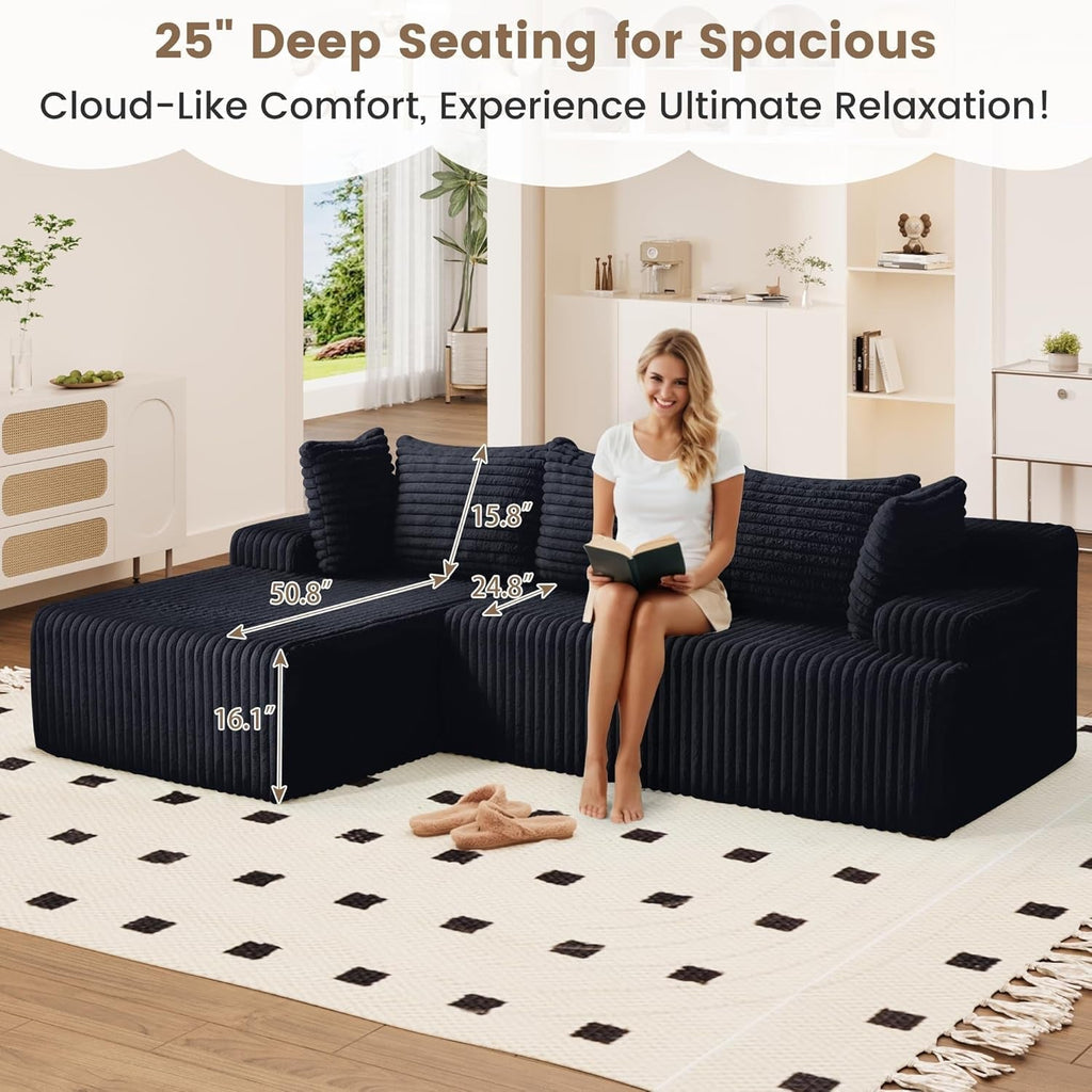 Black Modular Cloud Sofa Sectional Including Chaise ShipItFurniture