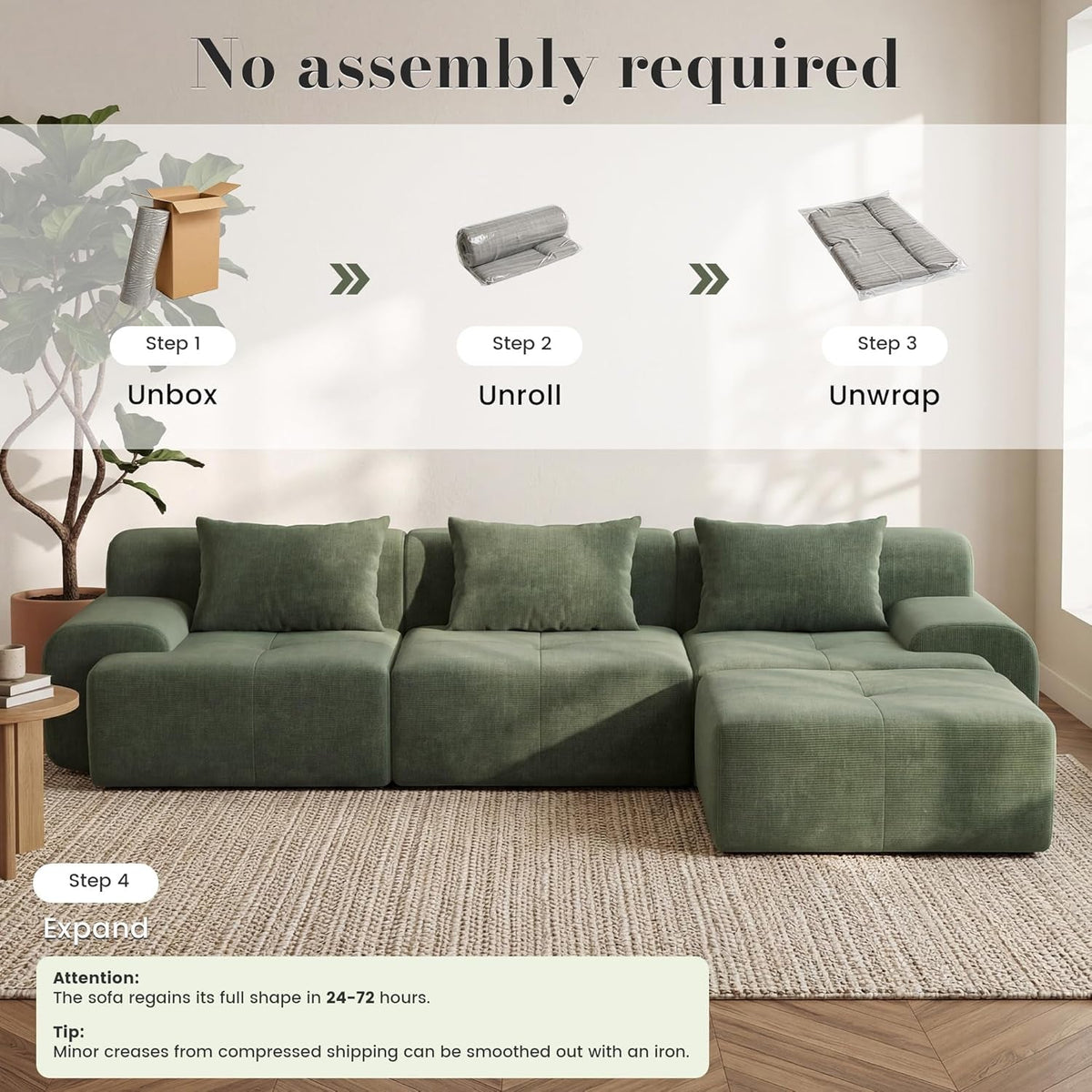 Green Corduroy 108 Inch Luxurious Sectional Sofa Set ShipItFurniture