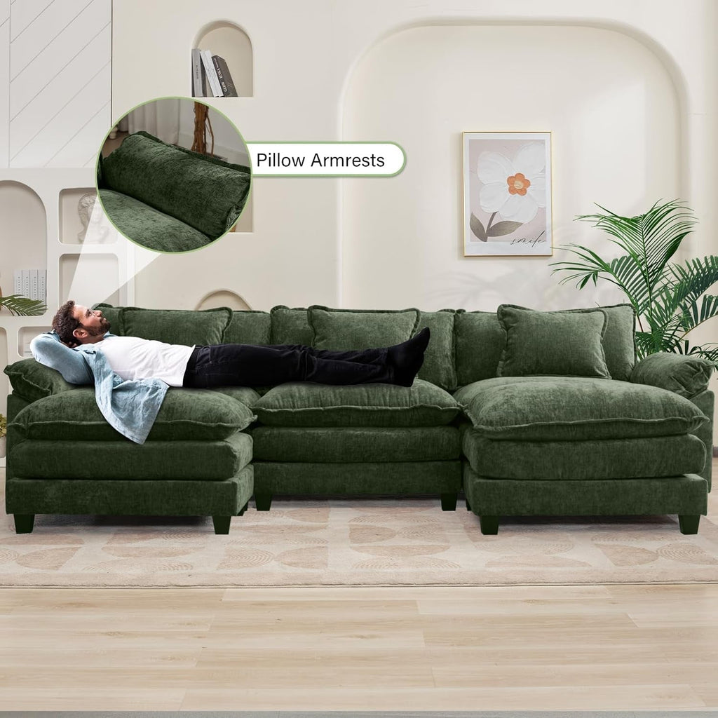 120 Inches Emerald Chenille Modular Sectional Sofa ShipItFurniture