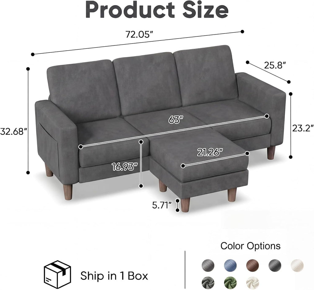 L-Shaped Sectional Sofa Graphite Grey Storage Ottoman ShipItFurniture