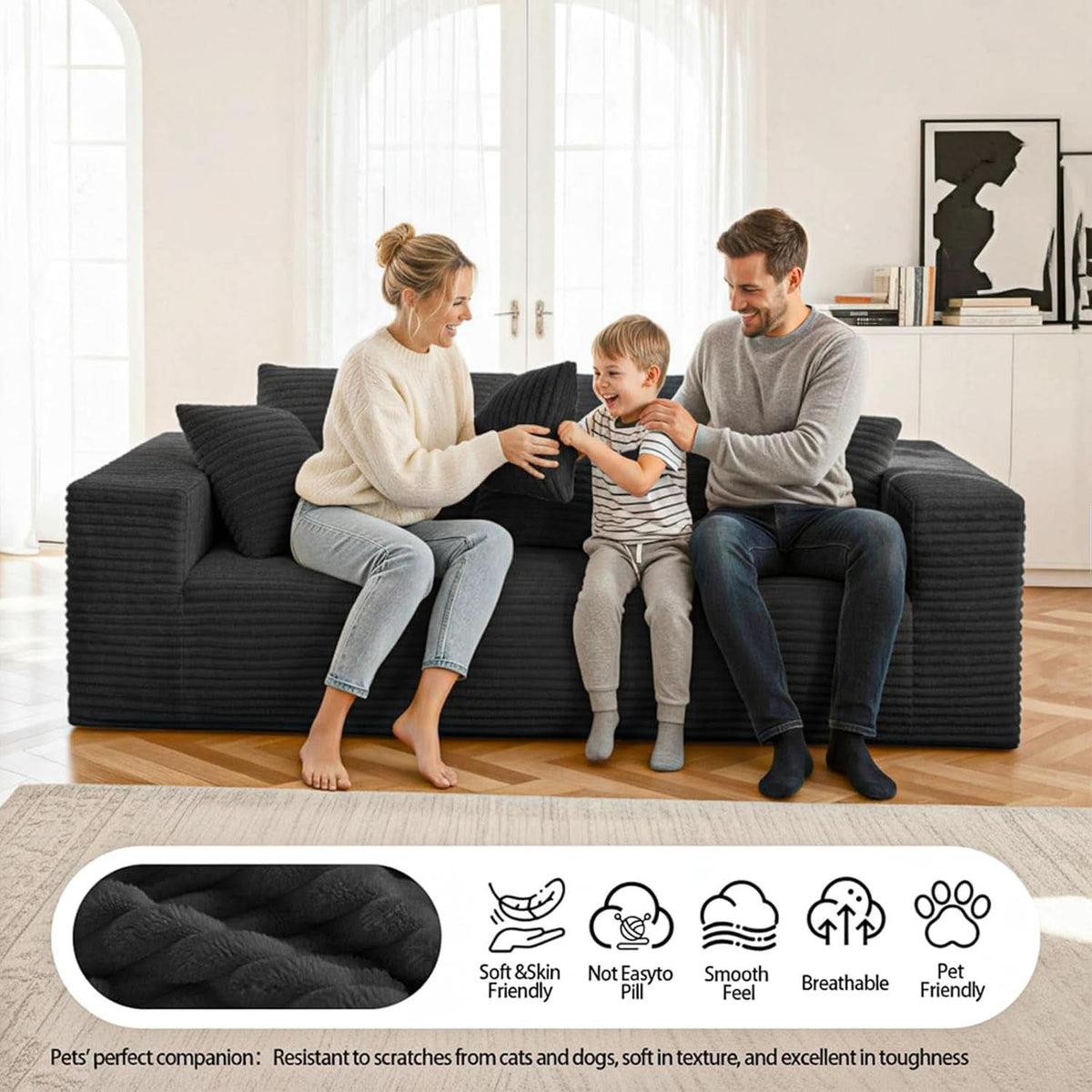 3-Seater Corduroy Sleeper Sofa No Assembly Lounge ShipItFurniture