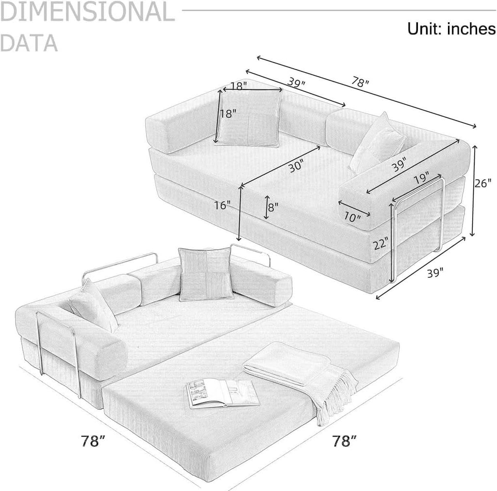 78Inch Convertible Sleeper Sofa Bed Beige Upholstery ShipItFurniture