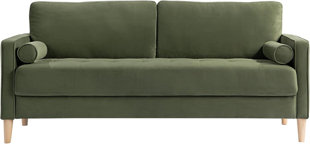 Olive Green Velvet Upholstered Sofa With PocketCoil ShipItFurniture