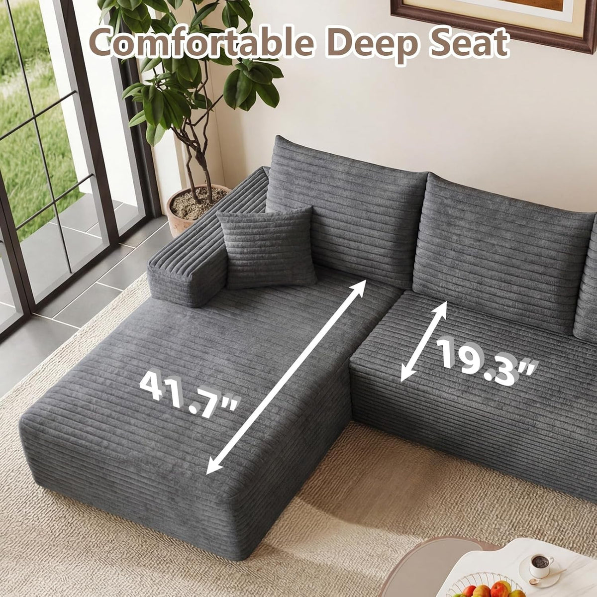 Grey Ninety FiveInch Upholstered Corduroy Sleeper Sofa ShipItFurniture