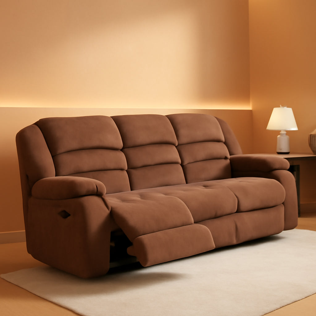 Brown Upholstered Reclining Sofa Pillowtop Armrests ShipItFurniture