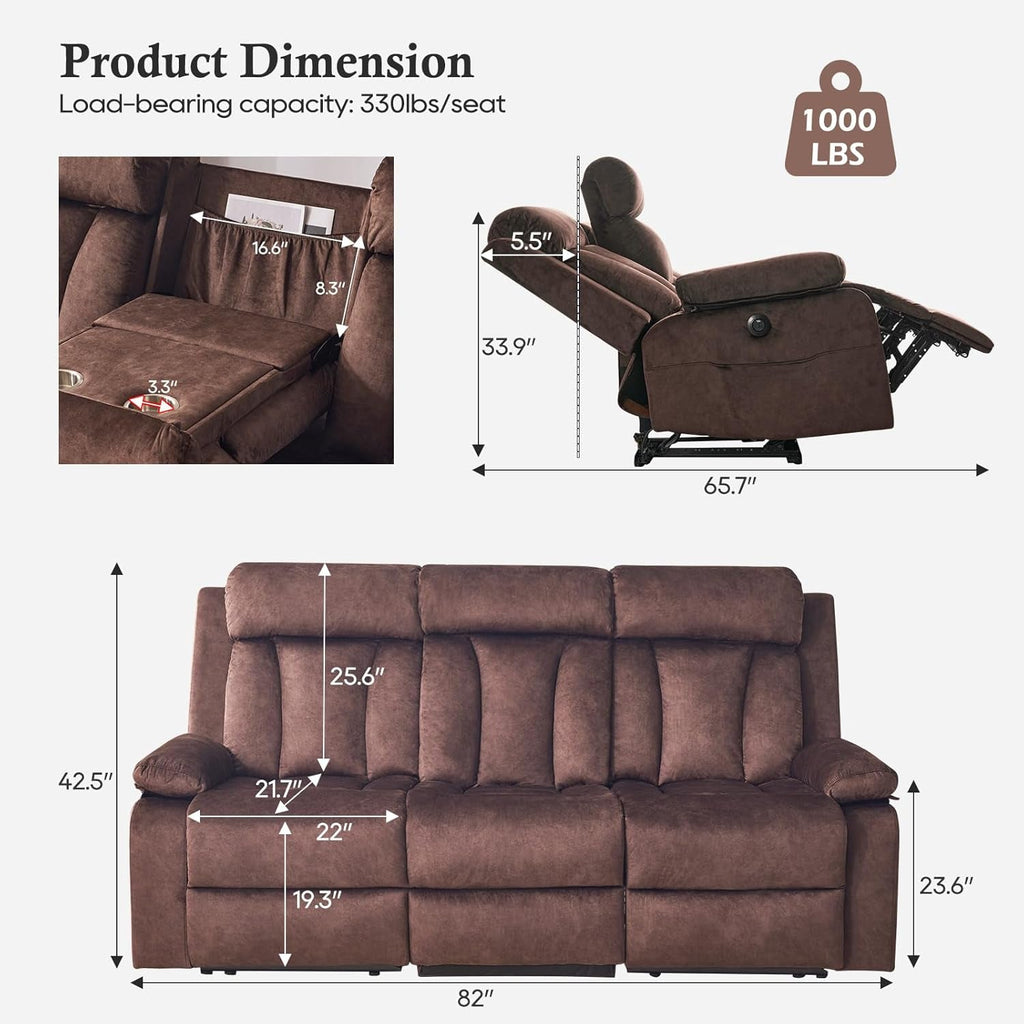 Power Reclining Sofa With Therapeutic Massage Heat ShipItFurniture