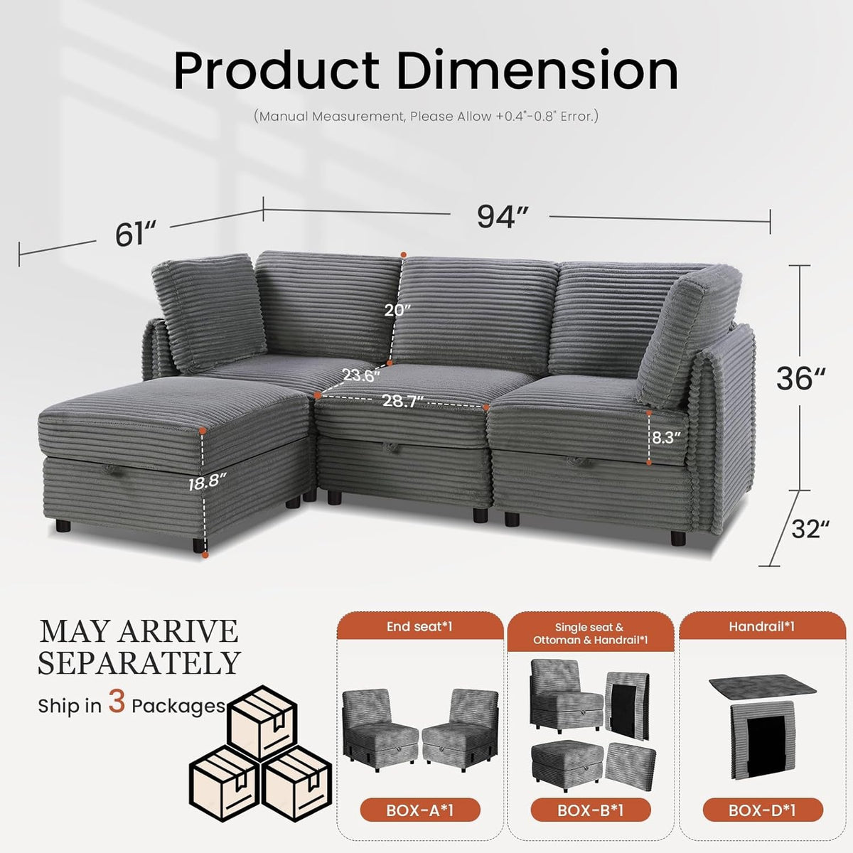 Gray Modular Sectional Sofa With Hidden Compartment ShipItFurniture