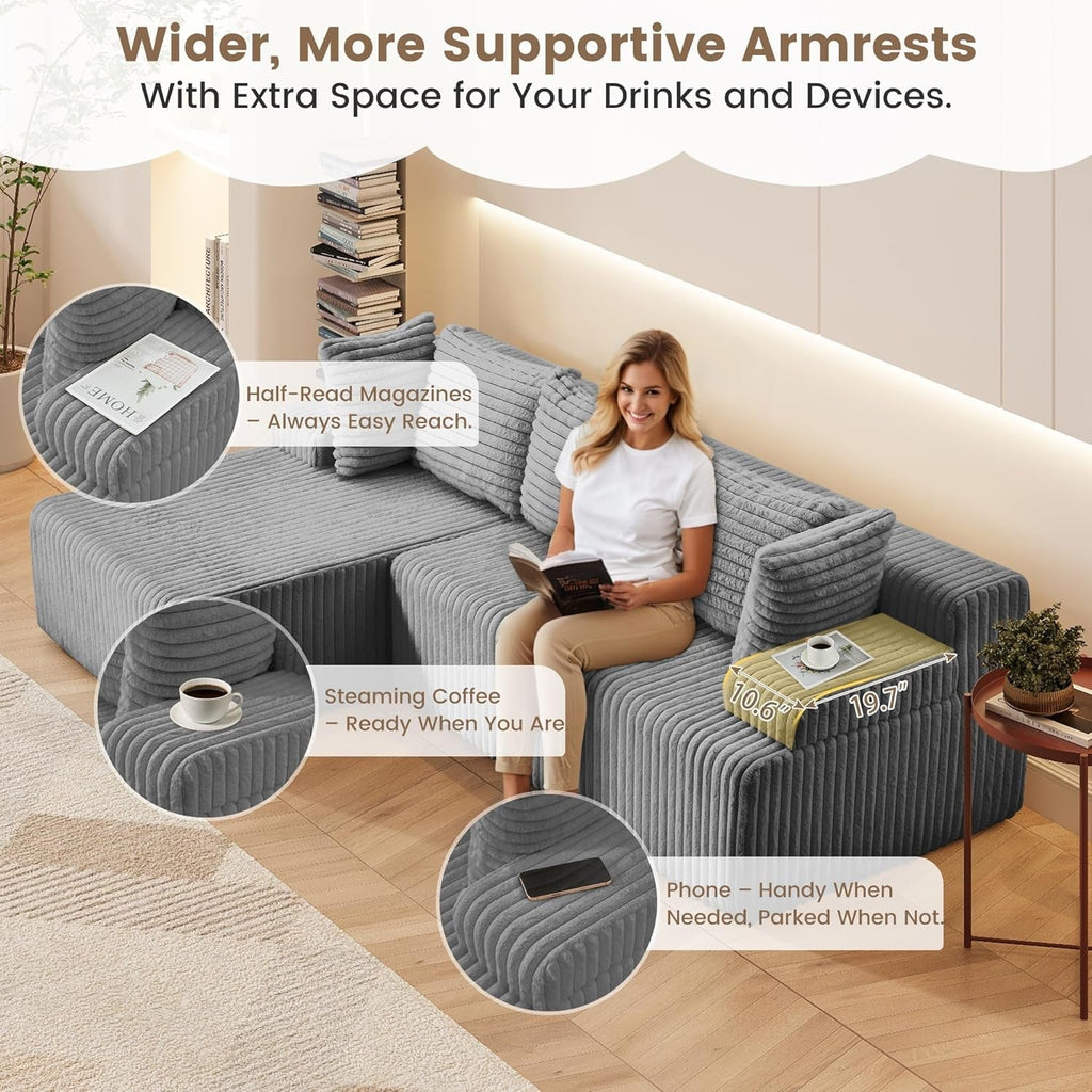 Grey Modular Cloud Sectional Sofa Detachable Pillows ShipItFurniture