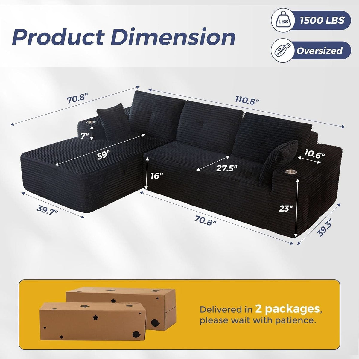 Large Modular Sectional Couch with L-Shape Chaise ShipItFurniture