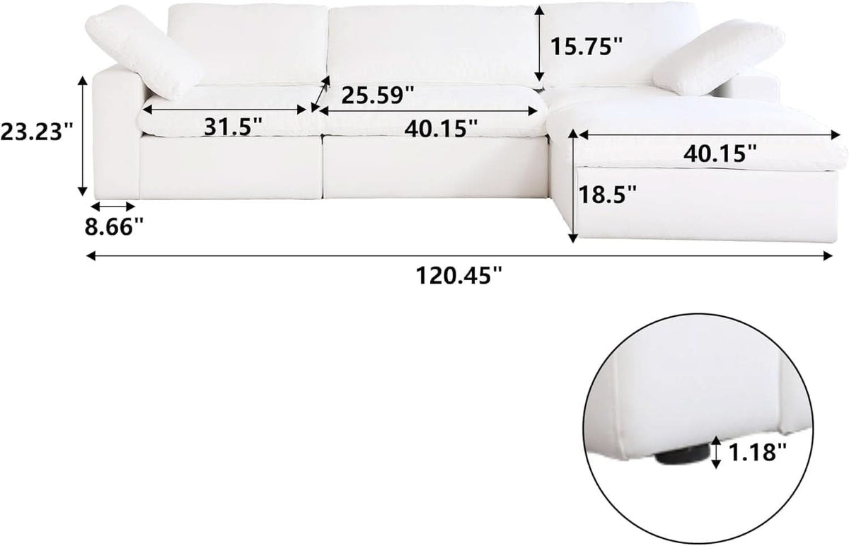Modern L Shape Cloud Sofa Comfortable Convertible Sectional Couch ShipItFurniture