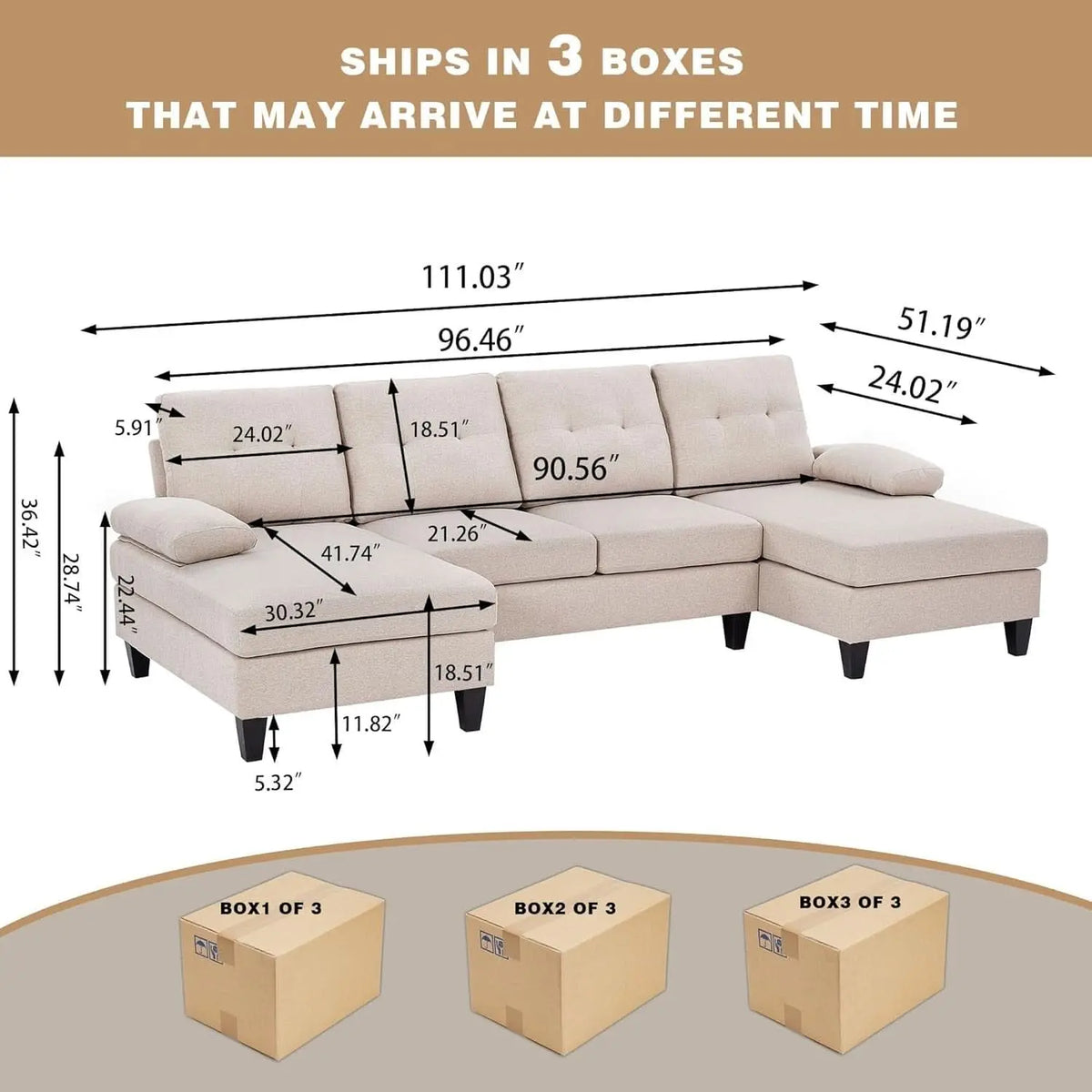 Modern U Shaped Sectional Couch With Double Chaise ShipItFurniture