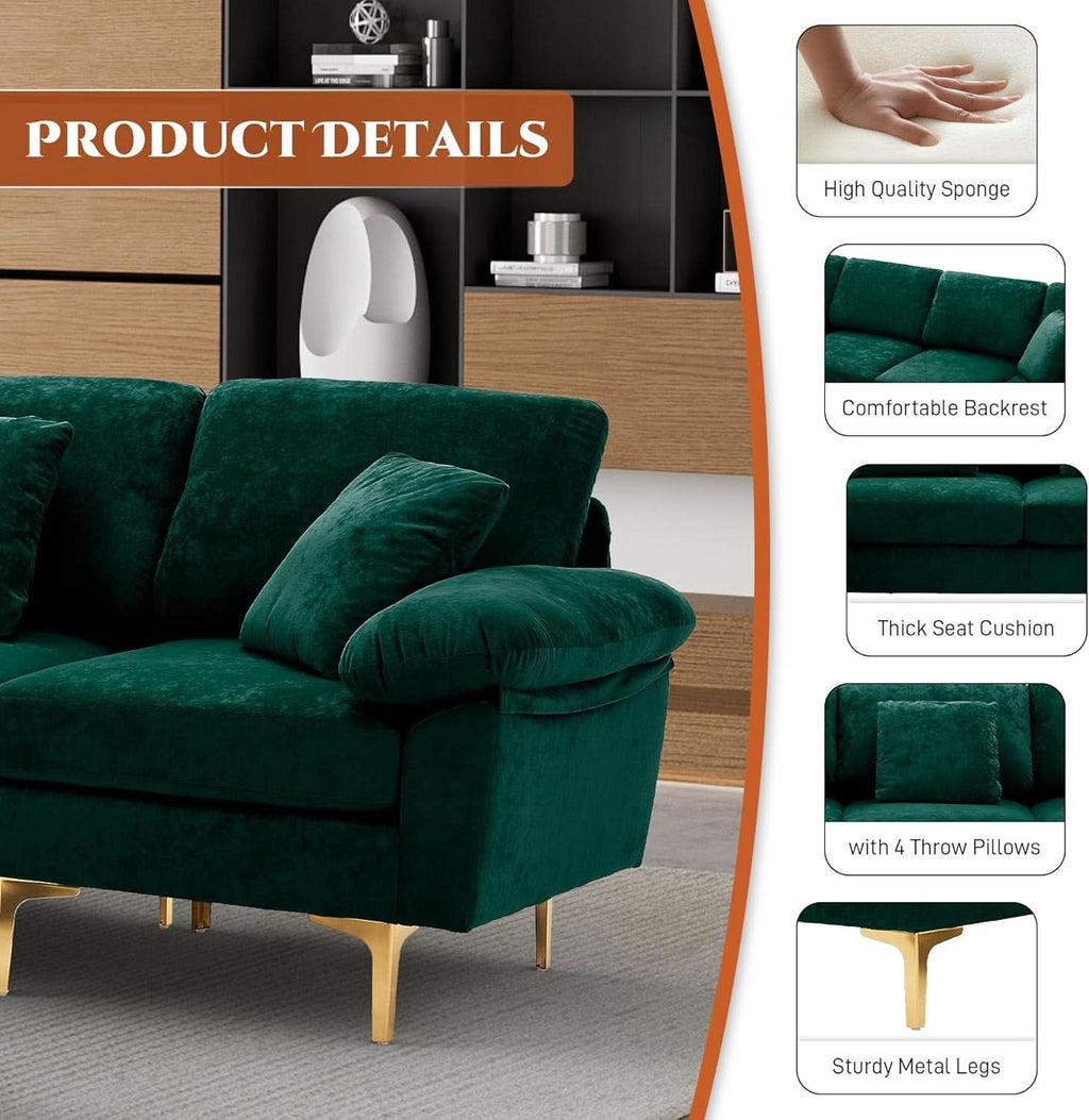 Stylish U Shaped Sectional Sofa Couch with Ottoman ShipItFurniture