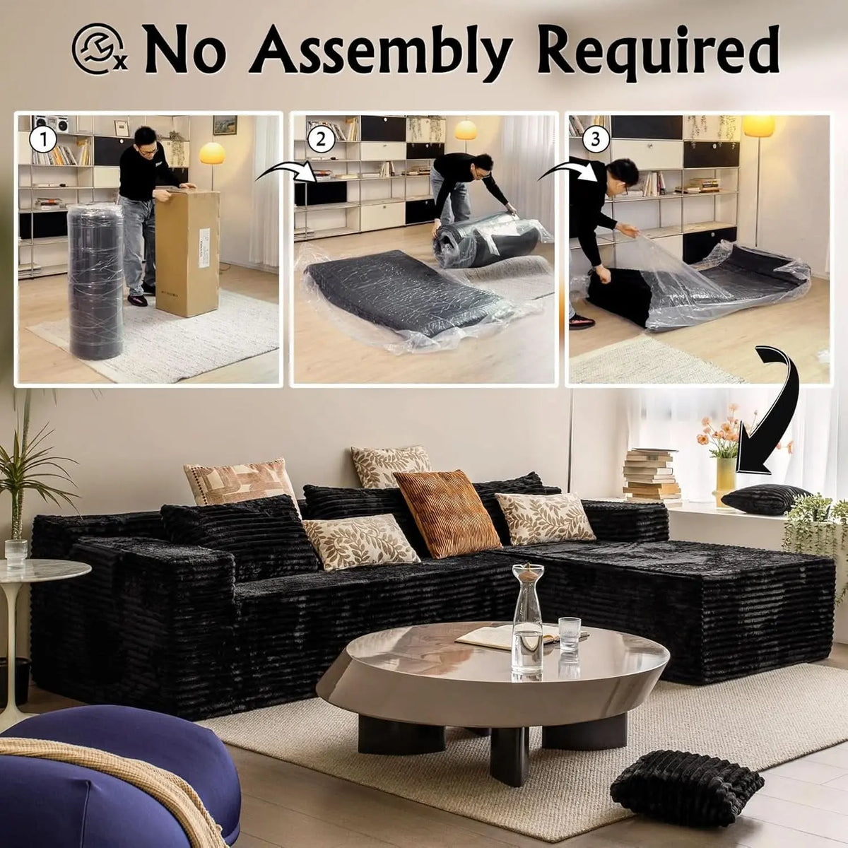 Versatile L-Shape Corduroy Sectional Couch for Comfort ShipItFurniture