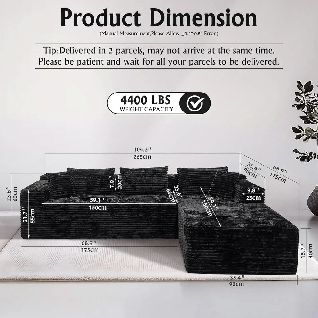 Versatile L-Shape Corduroy Sectional Couch for Comfort ShipItFurniture